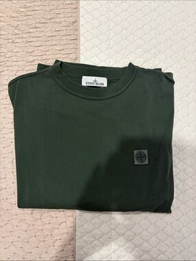 Stone Island Dark Green Crewneck T-Shirt with Logo Patch